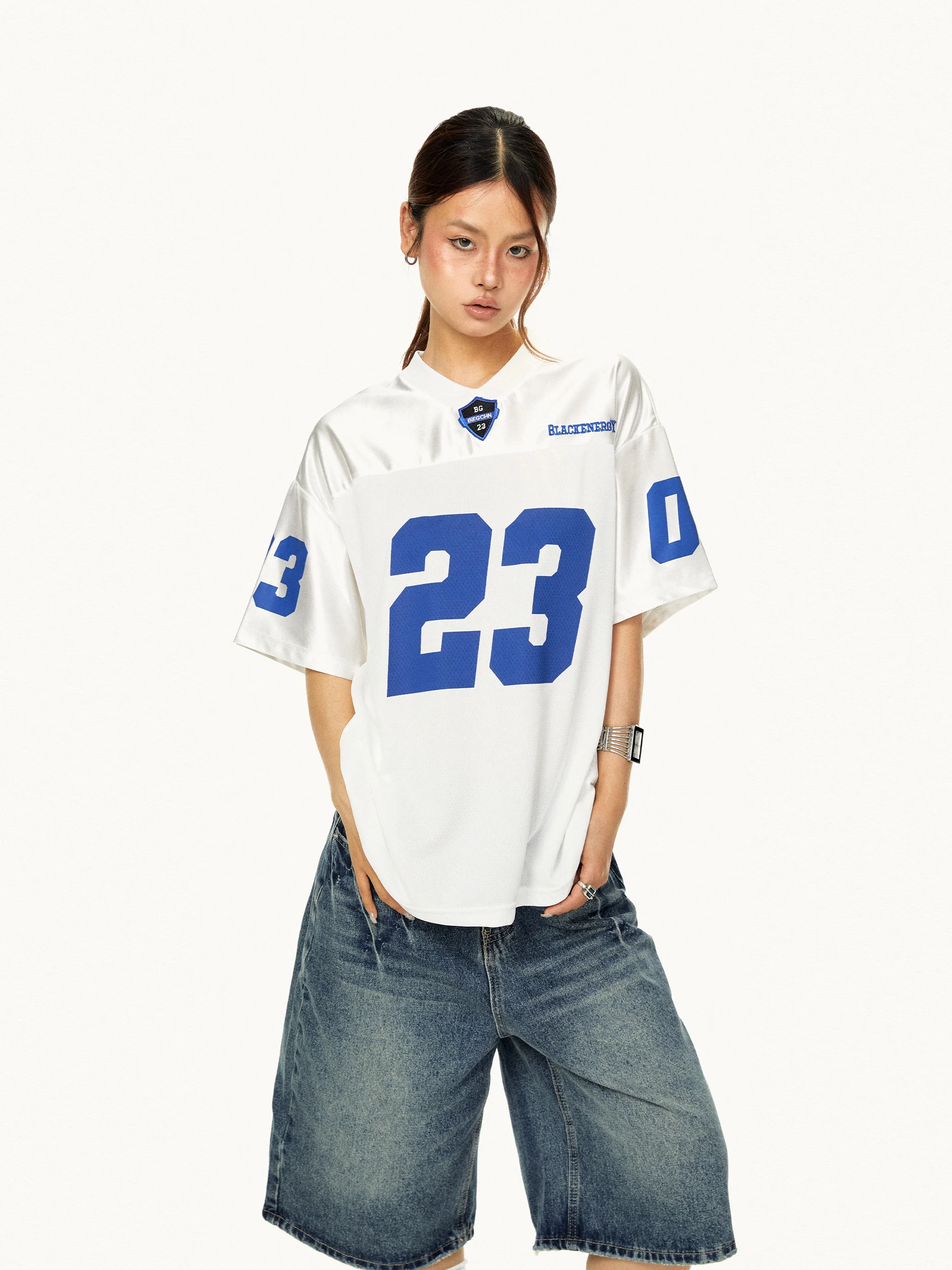 Blackbb Casual Color Block Digital Print T-Shirt Summer New American Baseball Jersey Overhead round Neck Short Sleeve Trendy