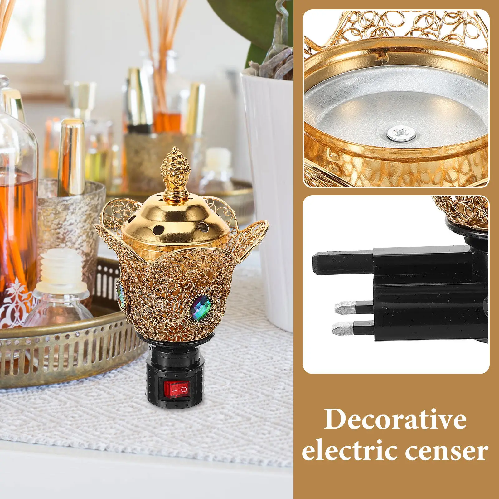 Small Arabian Electric Incense Burner Lidded Plug-in Vintage Censer Aroma Burner Office Decor Incense Stove Censer