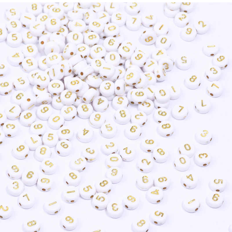 100pcs 7mm Gloden Digital Acrylic Beads Mixed Number Loose Acrylic Spacer Beads For Diy Jewelry Making Bracelet Necklace Craft