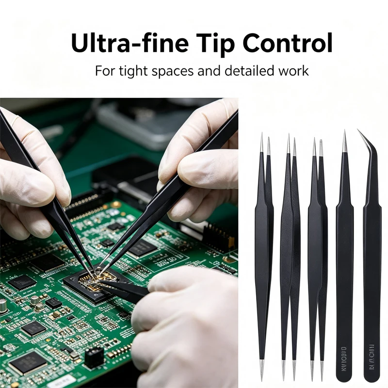 ESD Anti Static Stainless Steel Tweezers Set ESD10~ESD15 Straight Curved Precision Tweezer Industrial Electronic Maintenance Rep