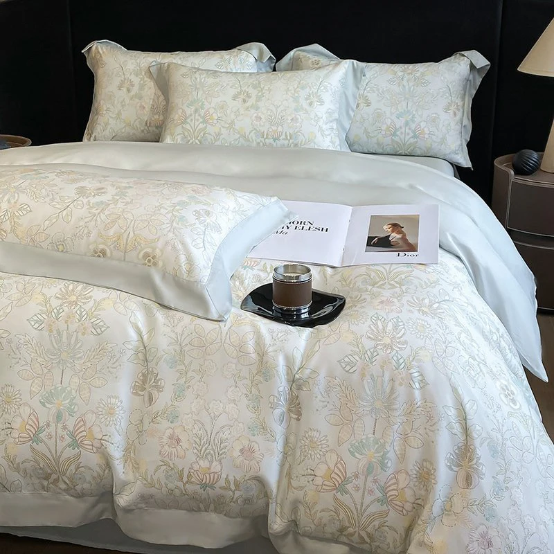 Bloemen Botanische Prints Luxe Beddengoed Set Lyocell Eucalyptus Vezel Zacht Zijdeachtig Dekbedovertrek Plat/Ingericht Laken Kussensloop 4 Stuks - afbeelding 1