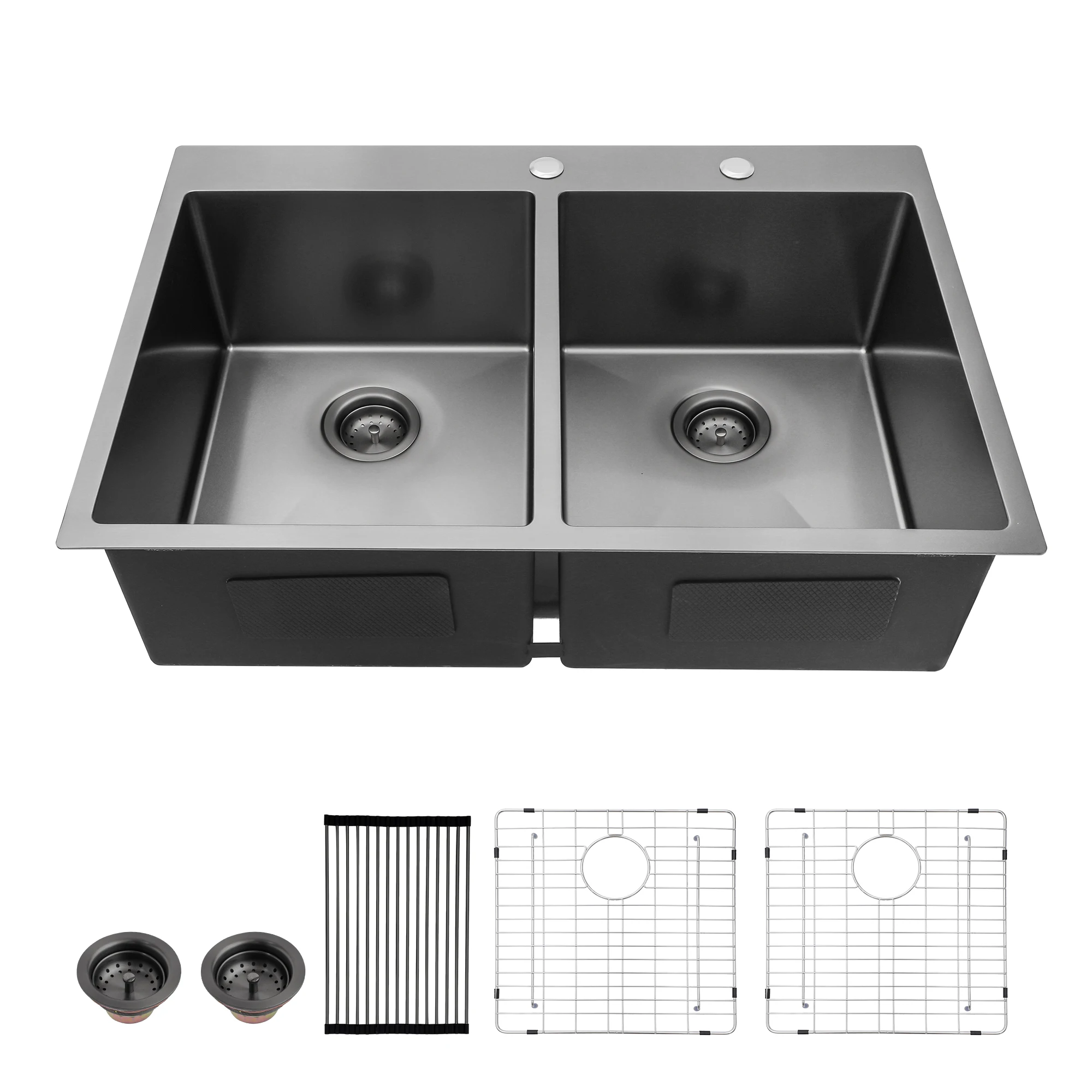 33 Inch Sarlai High-Quality Kitchen Waterfall Sink Latest Black Double Bowl Kitchen Sink