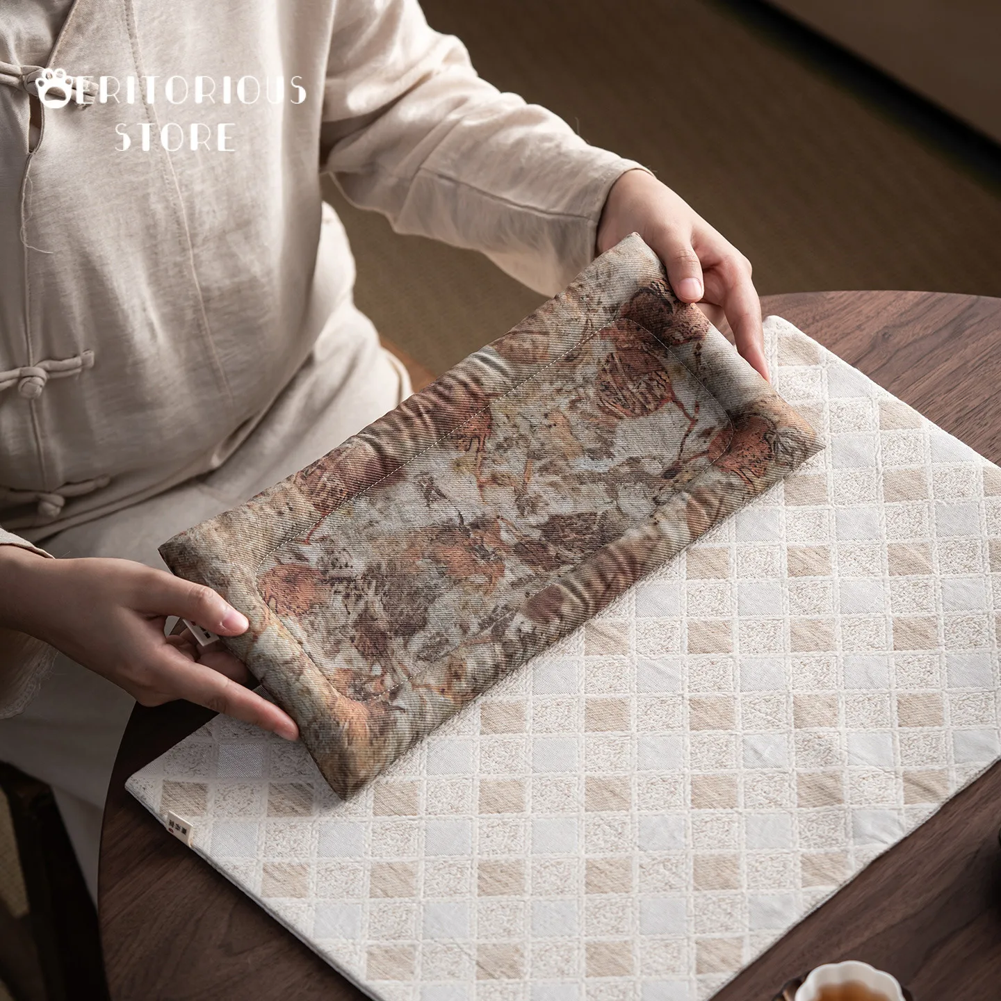 National Cotton Lock Edge Tea Mat Zen Mat Fabric Tea Coasters Pad Tray Heat Insulation Tea Ceremony Accessories Towel Tool Cup