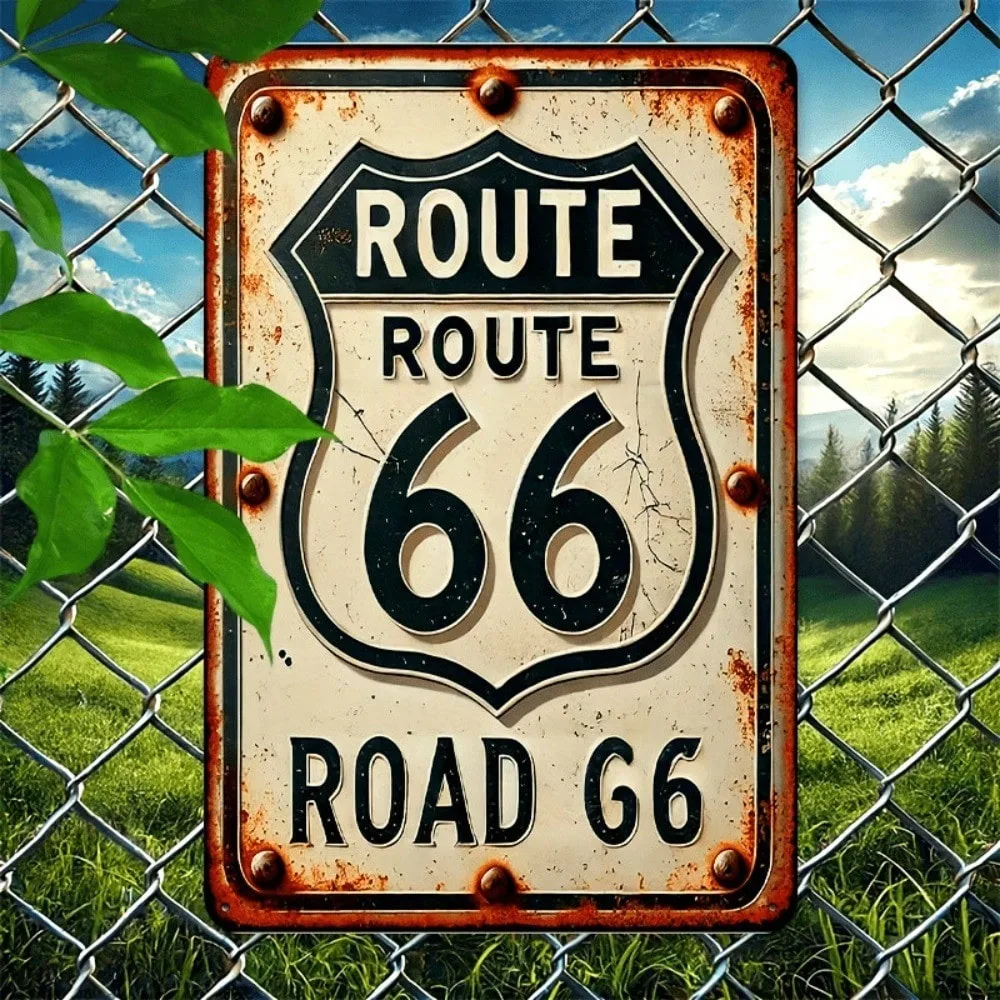 

Vintage 66 Route Road Metal Wall Sign - Art Deco Style Ramadan & Valentine's Decor 2026 for Home Bar Cafe Garage