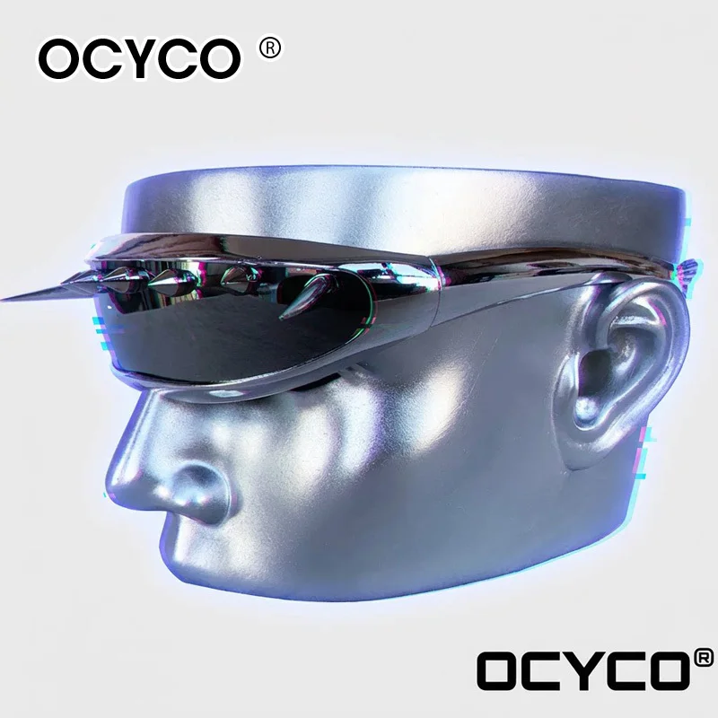 Coole Nieten-Futuristische Punk-Sonnenbrille für Männer und Frauen Vintage Individuelle Trendige Metall-Sonnenbrille Einteilige Gläser Party-Eyewear