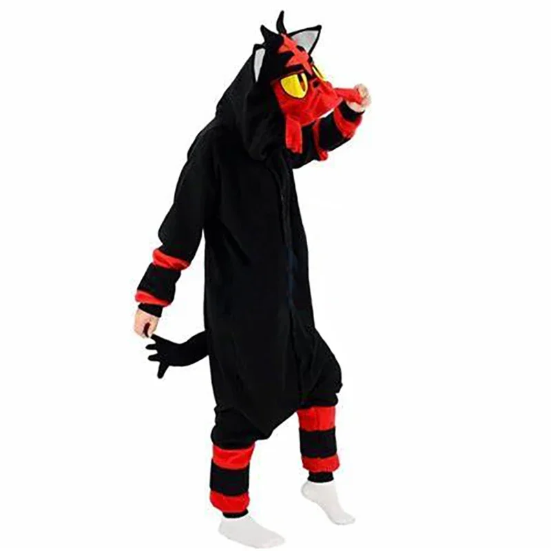 Women Pajamas Pokmoon Onesie Litten Kigurumi Anime Jumpsuit with Long Sleeves and Hood Halloween Christmas Cosplay Costume Party