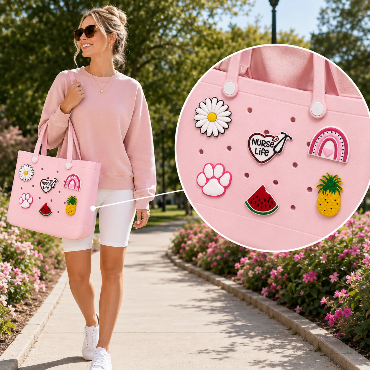 1PCS Cute Calf-Shaped Bag Charm for Girls, Floral Nurses Decoration Charm for Handbags, Paw Print Tote Bag Accessories