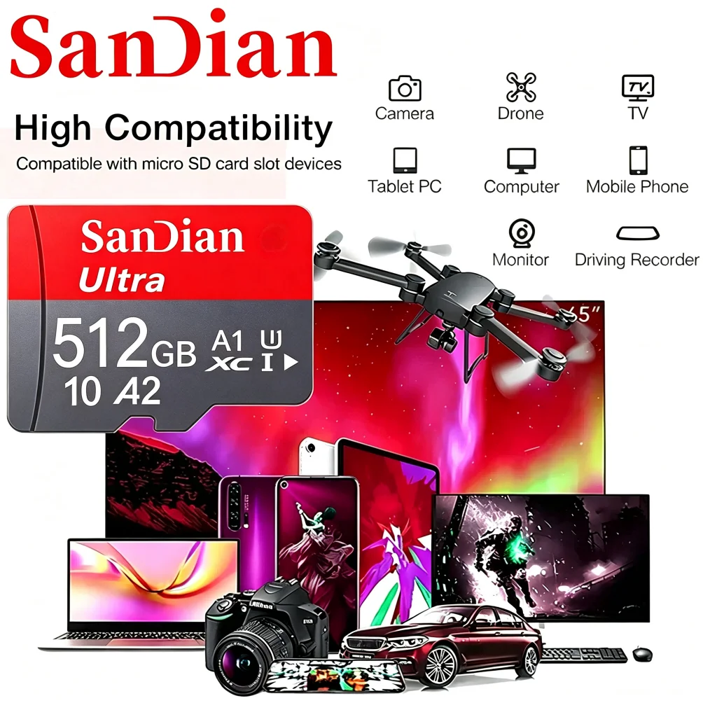 Memory Card 64GB 256GB 128GB TF Cards Micro TF SD Card SD Cards File Storage 4K for GoPro/Tablet/Desktop/Speaker/MP4 Player