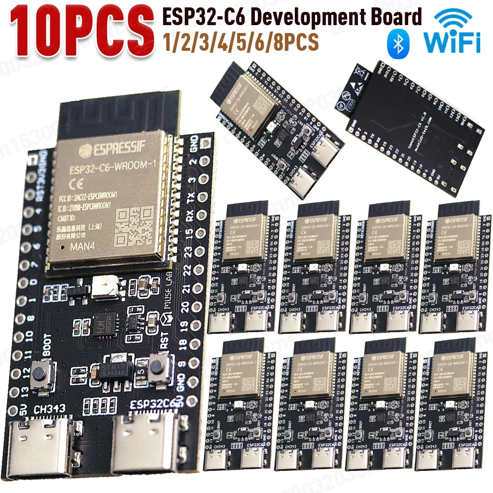 1-10X ESP32-C6 Development Module WiFi Bluetooth-Compatible ESP32-C6-WROOM-1 Minimum System Board Dual Type-C RISC-V 512KB SRAM