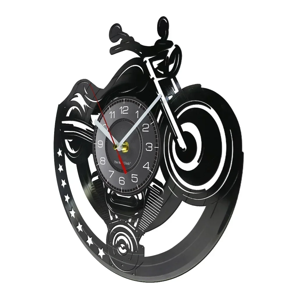 Motorcycle Vinyl Record Wall Clock Garage Unique Artistic Design Wall Watch Motorcycle Workshop Decoration Motorcycle Rider Gift