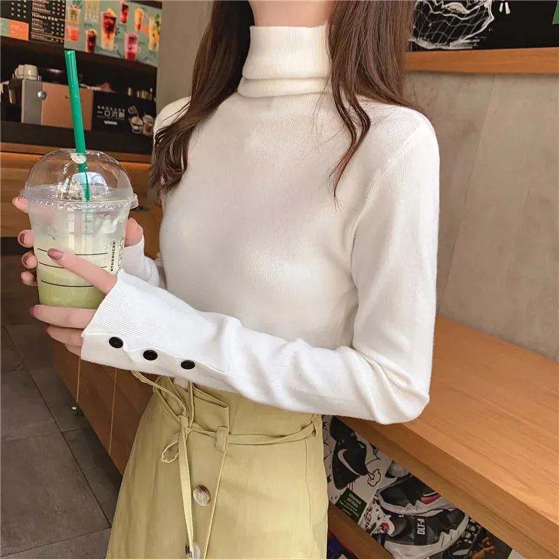 

2024 Autumn Winter Thick Sweater Women Knitted Ribbed Pullover Sweater Long Sleeve Turtleneck Slim Jumper Soft Warm Pull Femme