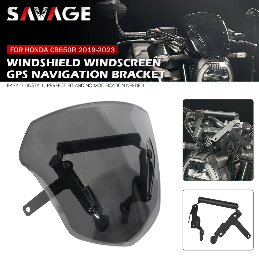 

CB650R Windscreen GPS Navigation Bracket For HONDA CB 650R 2019-2023 Windshield Wind Shield Deflector Bar Extension Phone Holder