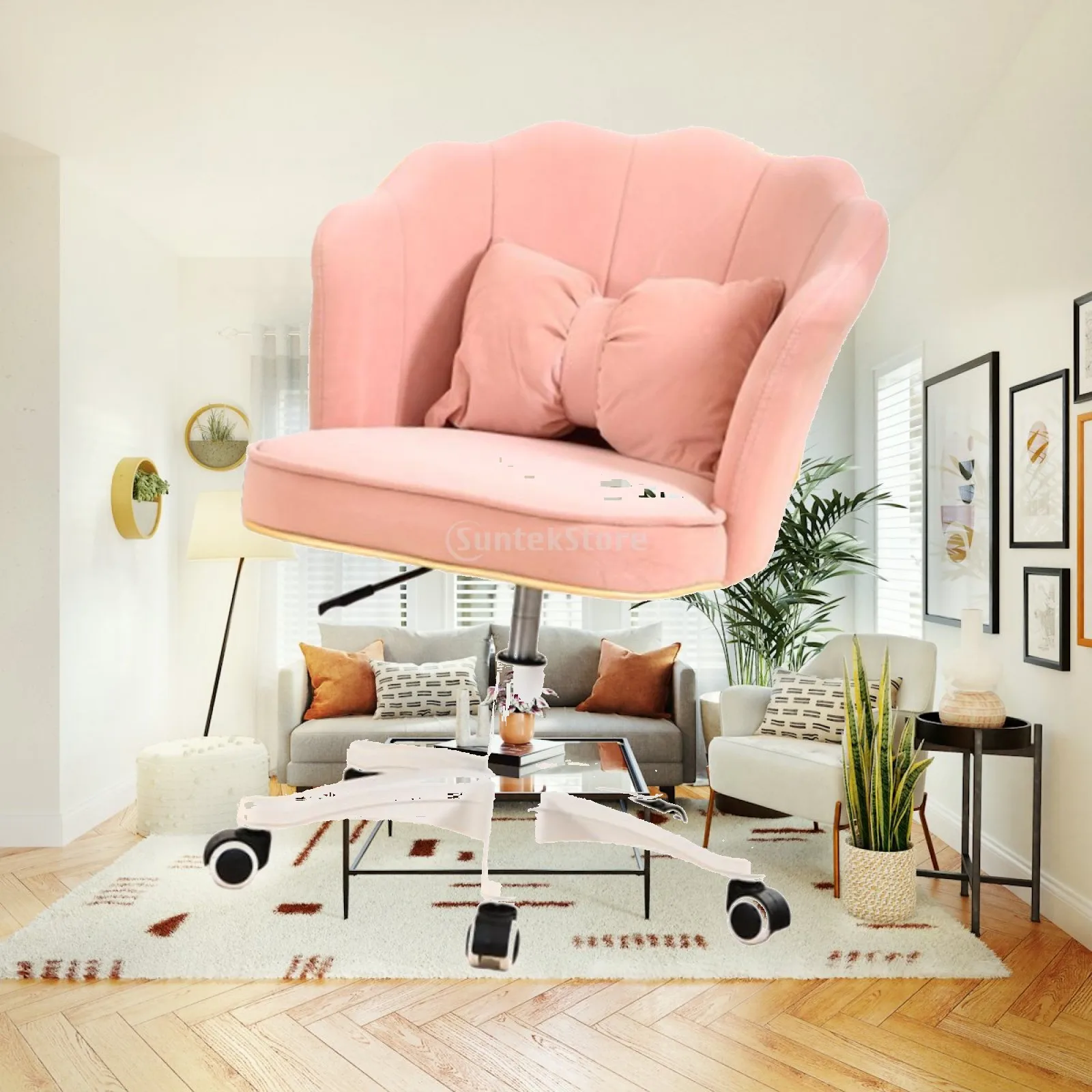 360 Degree Swivel Office Chair Lazy Sofa Comfortable Upholstered Rolling Vanity Chair for Office Makeup Make up Apartment Home