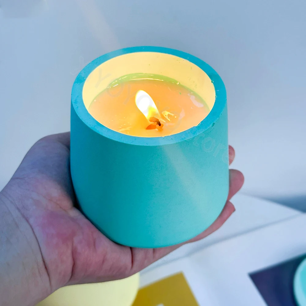 Round Candle Jar Concrete Silicone Mold Storage Box with Lid Plaster Resin Casting Mould Flower Pot Cement Mold Home Craft Decor