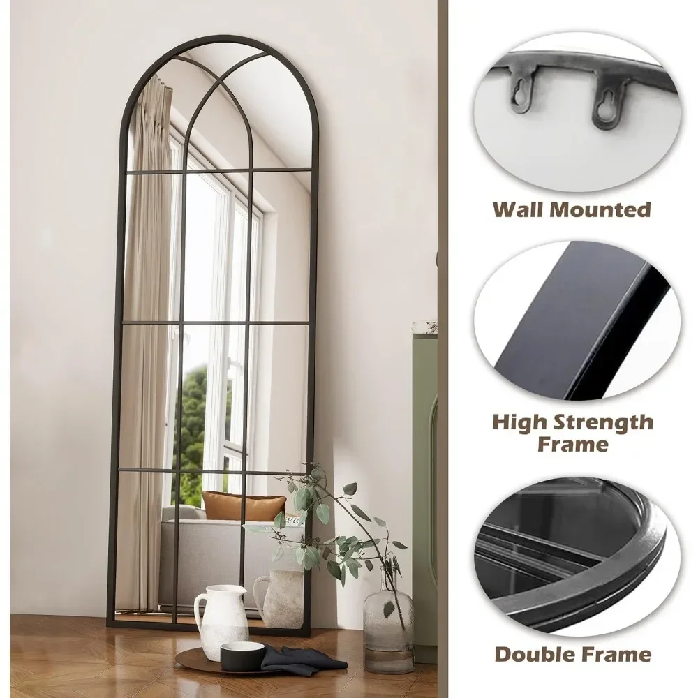 مرآة حائط مقوسة كاملة الطول، قائمة على الأرض، نمط المزرعة، مرآة طويلة للجسم لديكور المنزل #2