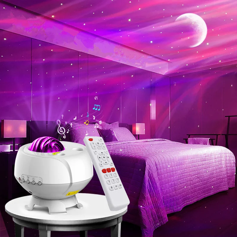 3 in 1 Galaxy Star Projector Night Light Wireless Music Speaker Dynamic Ocean Wave Aurora/Moon/Starry Lamp for KidsTeen Adults