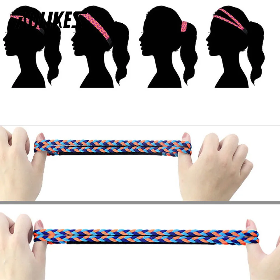 AOLIKES 1PCS Weave Elastic Yoga Sweatband For Women Men Running Hair Bands Fitness Sweat Bands Sport Silicone antiskid Headband