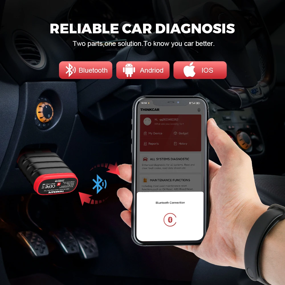 Picture 5: THINKCAR Thinksafe Bluetooth OBD2 Scanner Diagnostic Tool Bidirectional 6 Resets OE Full-System Car Scanner for iOS & Android