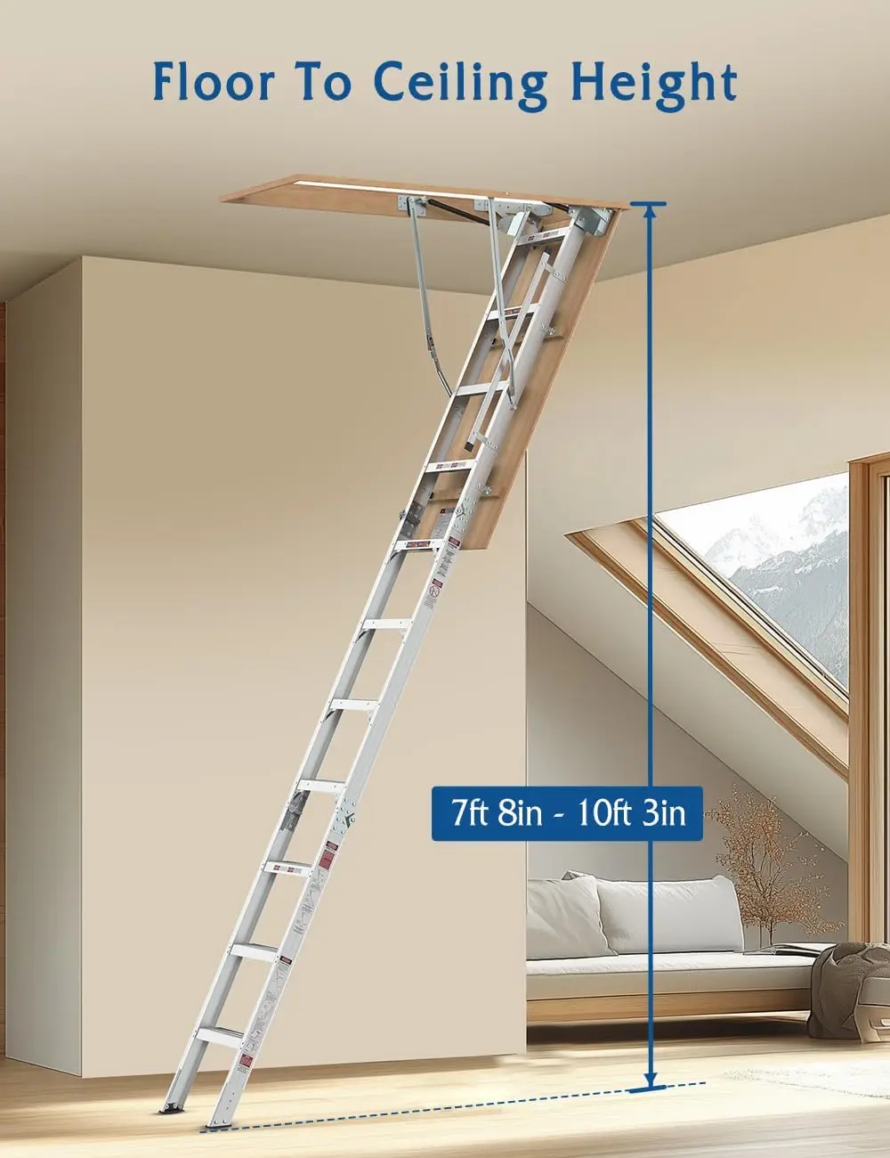 Attic Ladder Pull Down System, 10 Foot Pull Down Stairs for Attic Folding Attic Access Ladders, Loft Ladder for 54" W x 22.5" H