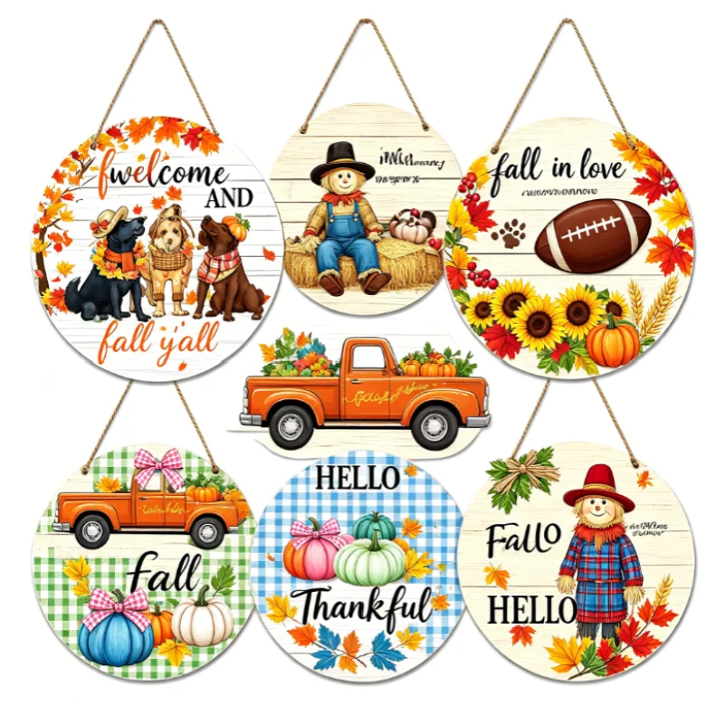 Deroro Hello Autumn Maple Leaf Pumpkin Sign Wooden for Outdoor Porch, Farmhouse Thanksgiving Wreath Wooden for Indoor Wall Decor