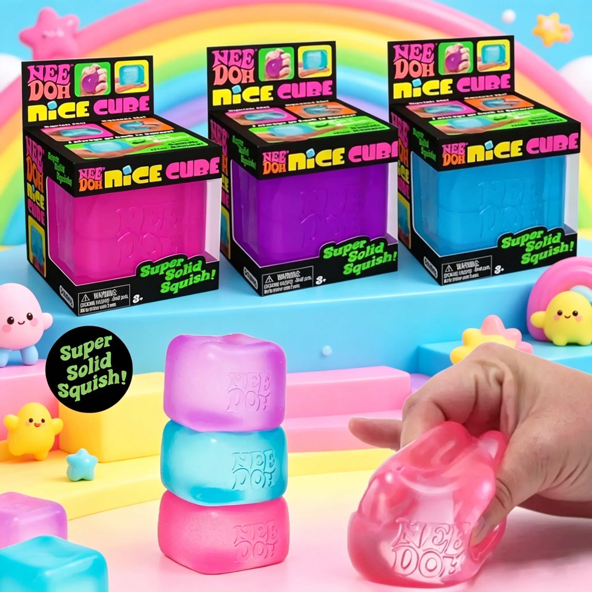 Juguete Sensorial Antiestrés Spot Schylling Nee Doh Nice Cube Super Squeeze, Cubo Translúcido Rojo para Aliviar la Ansiedad