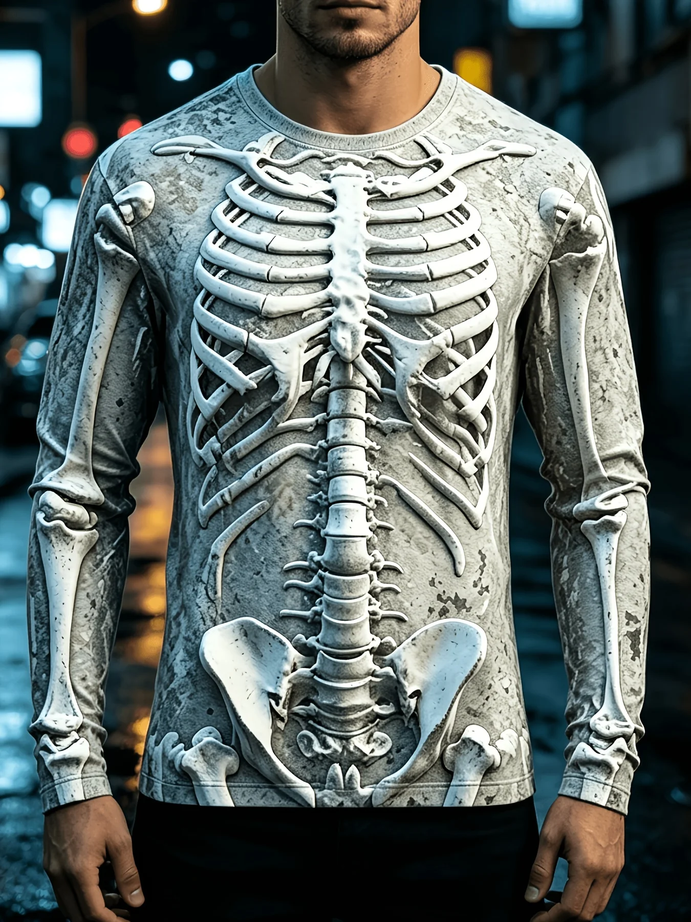 2026 new hot selling men's 3D hollow printed long sleeved T-shirt breathable quick drying sports jersey Halloween casual sports