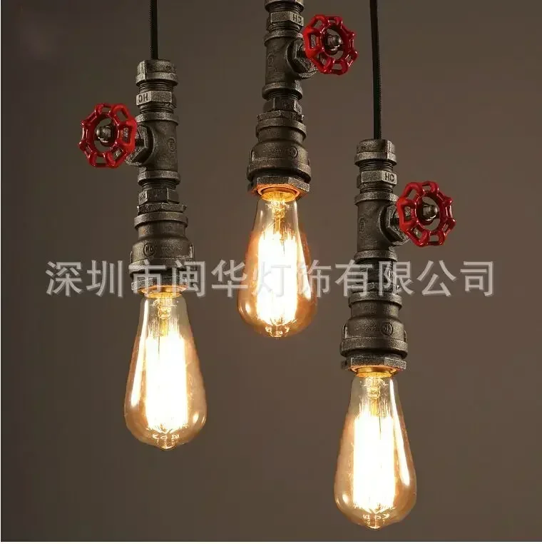A Loft Steampunk Pendant Lights Vintage Metal Water Pipe Hanging Ceiling Lamp Fixtures for Balcony Stairs Cafe Bar Bedroom