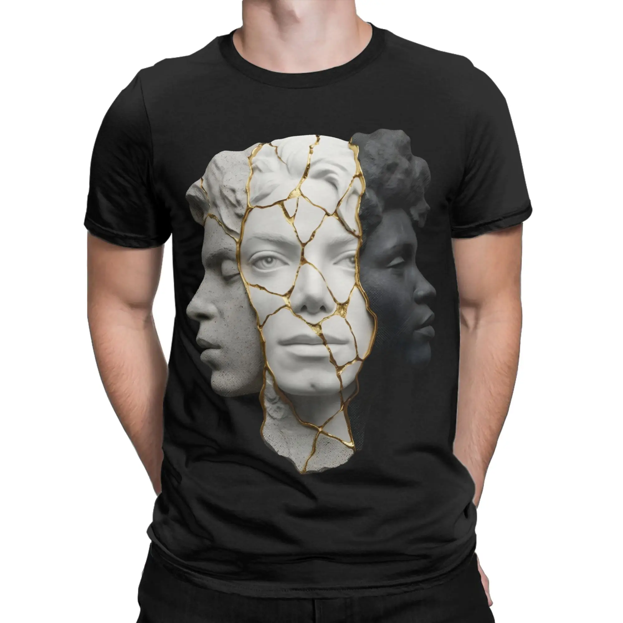 Michael Jackson Metallic Gold Crack Sculpture Art T Shirt Man T Shirts Summer O Neck Fashion Tee Shirt Loose Big Size Clothing