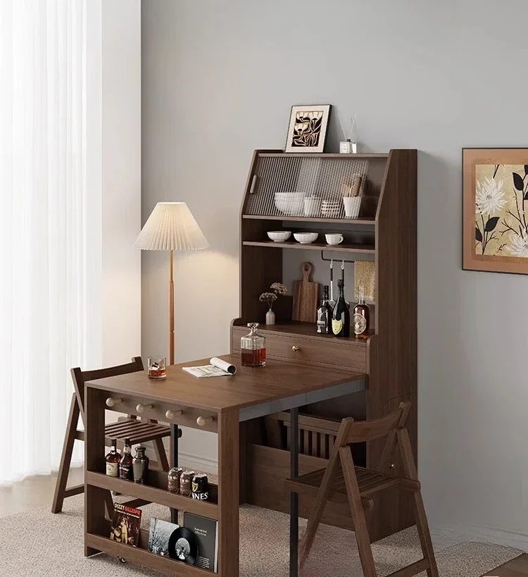 Medieval Dining Table Folding Integrated Against Wall Household Multi Functional Locker Retractable