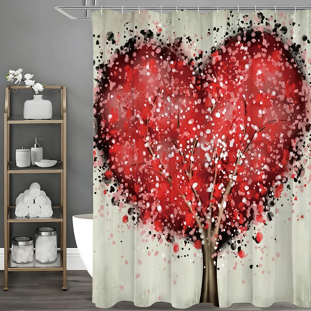 

Valentine's Day Love Tree Shower Curtain, Bathroom Decorative Shower Curtain, Waterproof Shower Curtain with Hooks