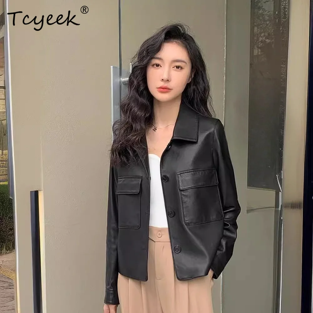 Tcyeek Real Leather Jacket Women Autumn Clothes Genuine Sheepskin Coat Casual New in Coats Vegetable Tanning Jaqueta De Couro