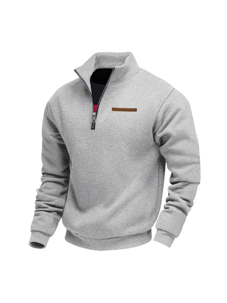 Amerikaanse herfst- en winterzware fleece herentrui met lange mouwen, halve rits, losse herentrui met opstaande kraag - afbeelding 2