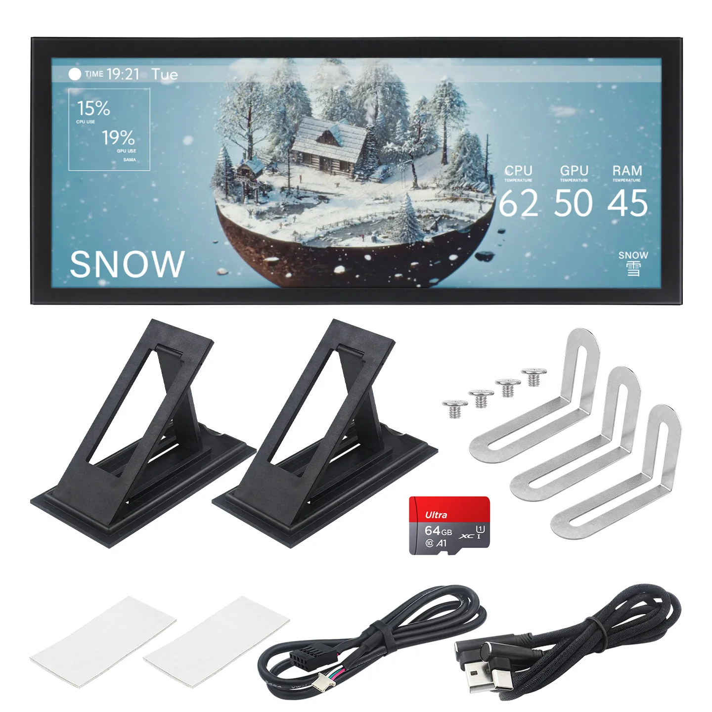 TURZX 12.3 Inch IPS Secondary Screen 1920x720 USB Type-C Smart