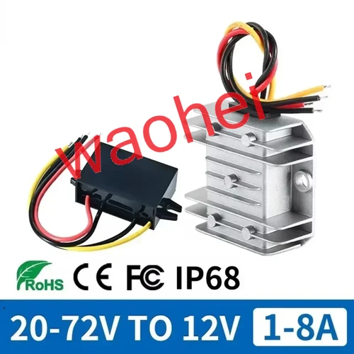 Convertidor Buck de 60V, 48V, 36V, 24V a 12V CC, 24, 36, 48, 60 voltios a 12 voltios, 1A-8A, regulador de voltaje reductor, alimentación de cámara CCTV para coche