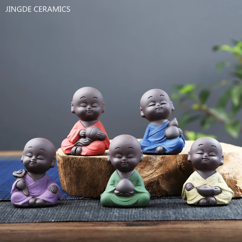 Purple Clay Little Monk Tea Pet Creative Fingertip Mini Ornaments Handmade Bonsai Fish Tank Decoration Tea Tray Decor Crafts