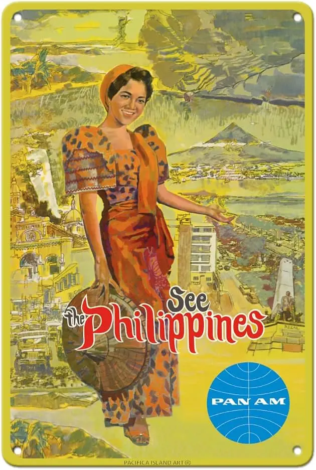 See the Phlppnes - Pn mer World rwys - Vntge rlne Trvel Poster c.1961-8 x 12 nch Vntge Metl Tn Sgn