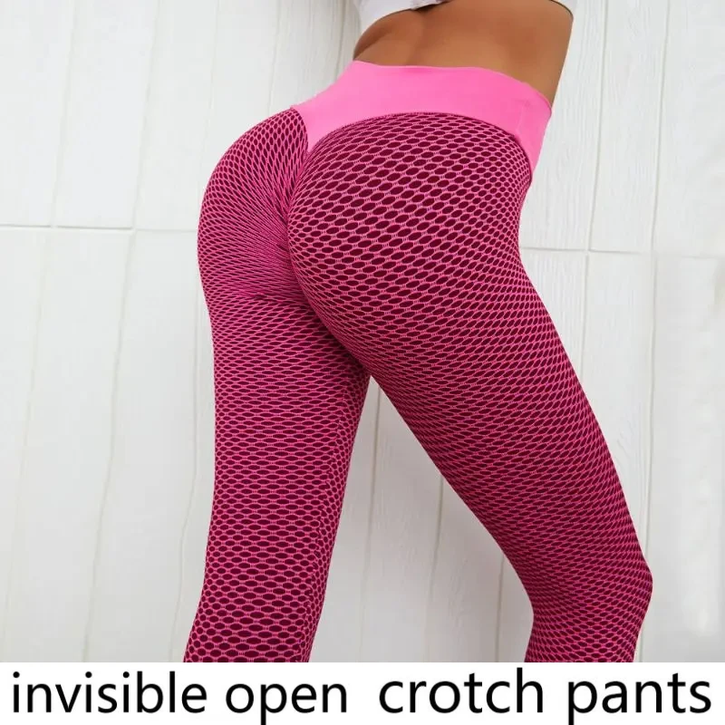 

Open-Crotch Pants Yoga Pants Peach Hip Honeycomb Sexy Fitness Trousers Yoga Clothes with Double-Headed Invisible Zipper