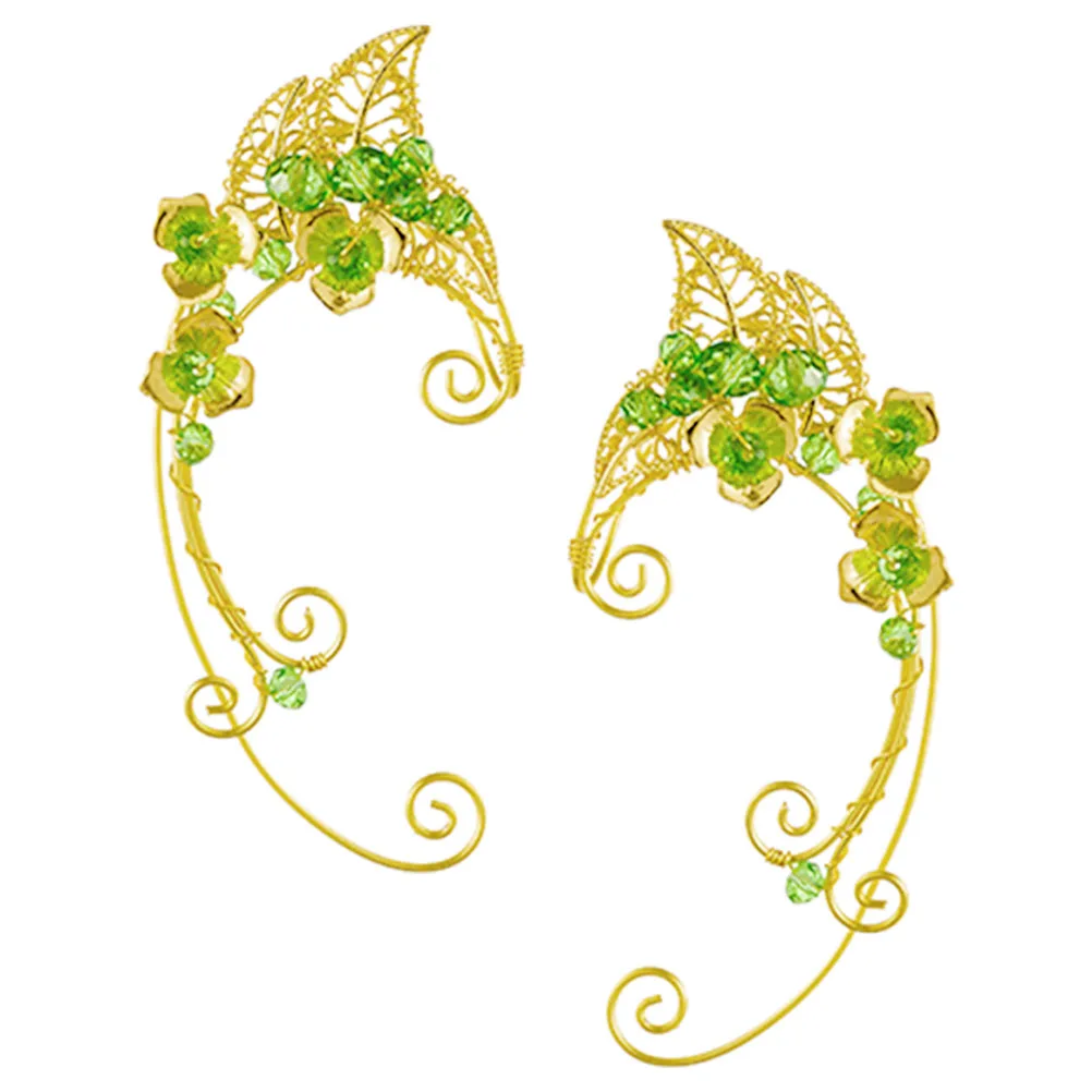 

Retro Green Ear Cuff for Women Elf Earrings Non Piercing Rhinestones Daily Wear Party Wedding Gift Accessory Lightweight