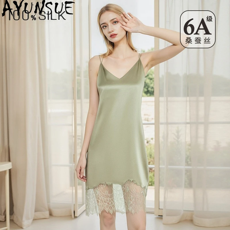 

AYUNSUE 19 мм 100% настоящая шелковая пижама шелковицы, сексуальная одежда для сна, ночное платье для женщин, 2026 летняя одежда, платье на бретельках, женское пижама