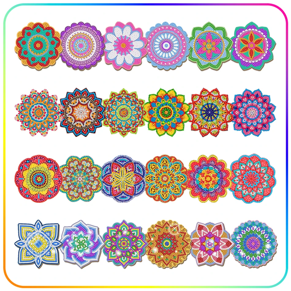 

RUOPOTY Coasters Diamond Painting Flowers 6pcs Coasters Set For Beginner Table Decoration And Accessories Kitchen Ware 5D Crafts