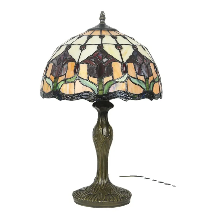 

Table lamp, pastoral vintage, bedroom study classic decorative table lamp, stained glass 12-inch lampshade work