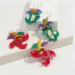 Funny MARDI GRAS Acrylic Earrings for Women Glitter Hat Sunglasses Lobster Clown Crocodile Drop Earring Party Jewelry Gifts