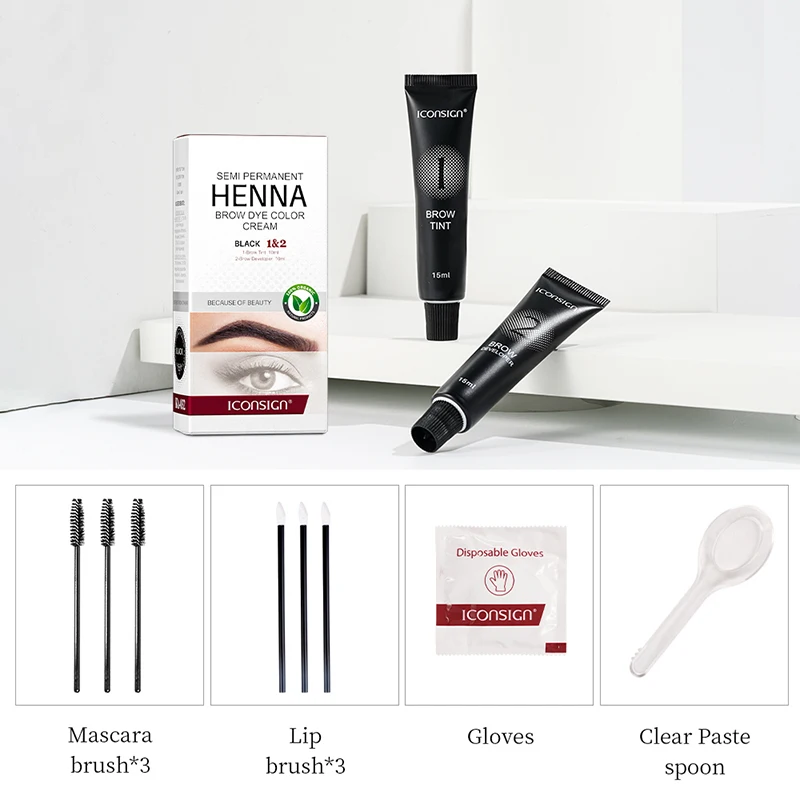 Henna Semi Permanent Eyelash Eyebrow Tint Kit 15 Minutes Fast Dye Eyelash Brow Waterproof Keep Long Lasting