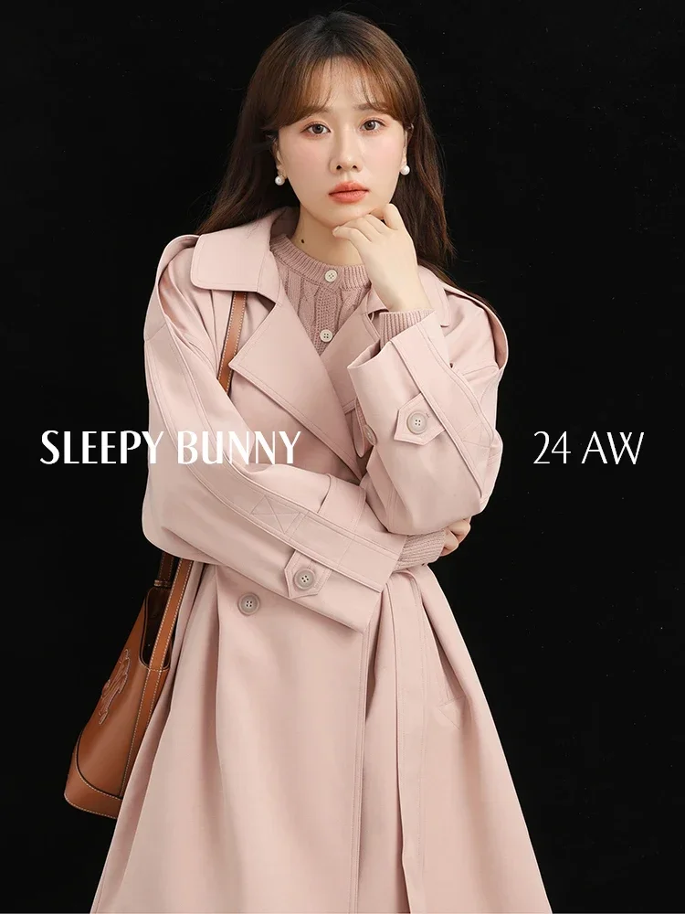 

Turn-Down Collar Belted Trench Coat Petite Women Autumn Short Casual Elegant Loose Fit High-End Outerwear Lightweight Jacket