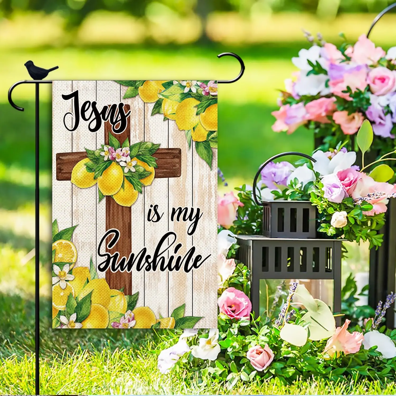 Jesus Is My Sunshine Garden Flag Summer Lemon Jesus Christ Cross Flag double sided Burlap Farmhouse Decor 12.5x18 Inch yyi