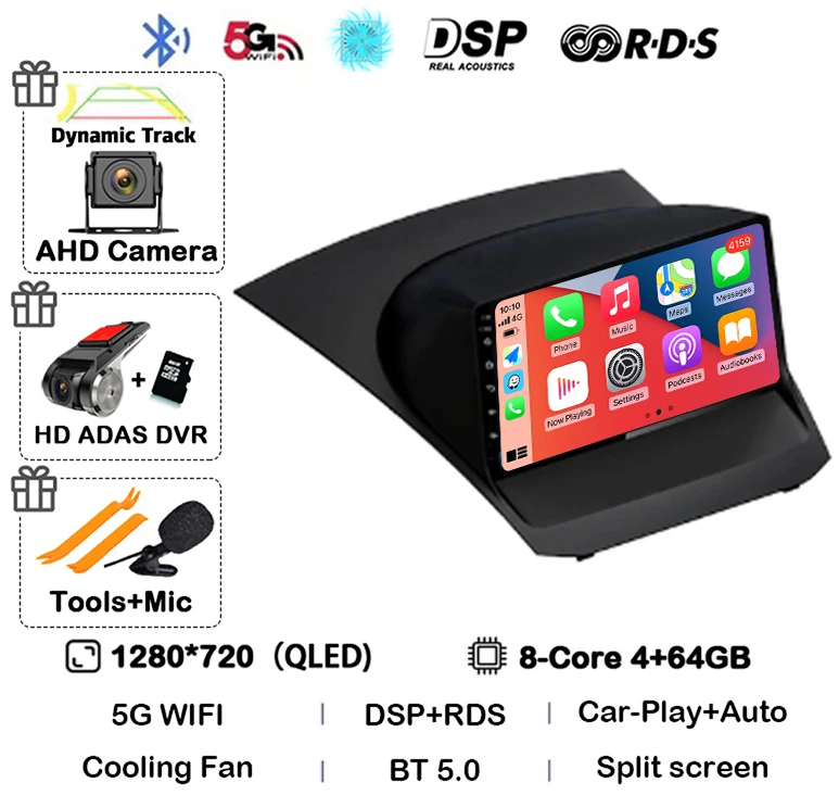 Android 16 Carplay Auto voor Ford Fiesta Mk 6 2009 2010 2011 2012 2013 2014 - 2018 Multimedia autoradio speler WiFi+4G DSP GPS 2DIN