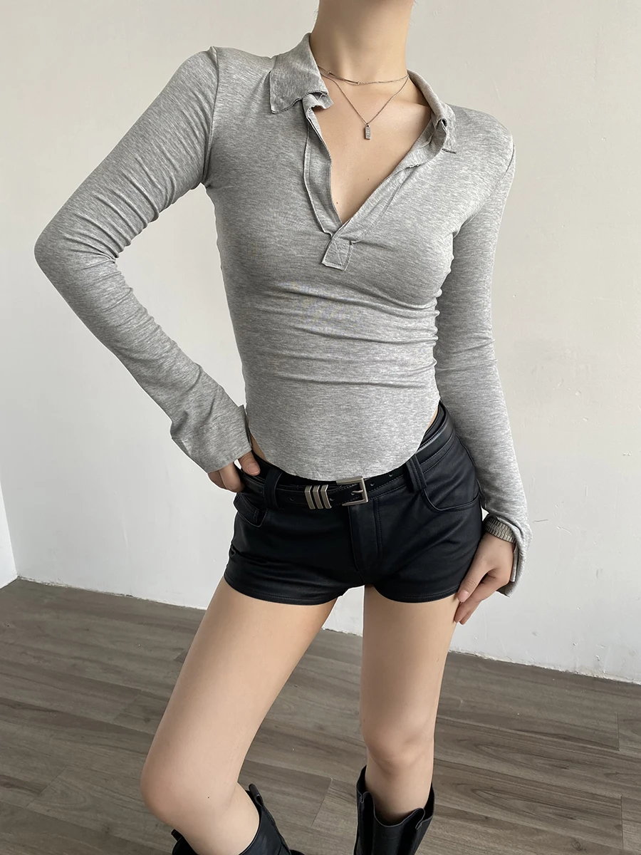 

Укороченная облегающая футболка без рукавов с V-образным вырезом и круглым низом, базовая футболка с длинными рукавами, модный и дышащий женский топ