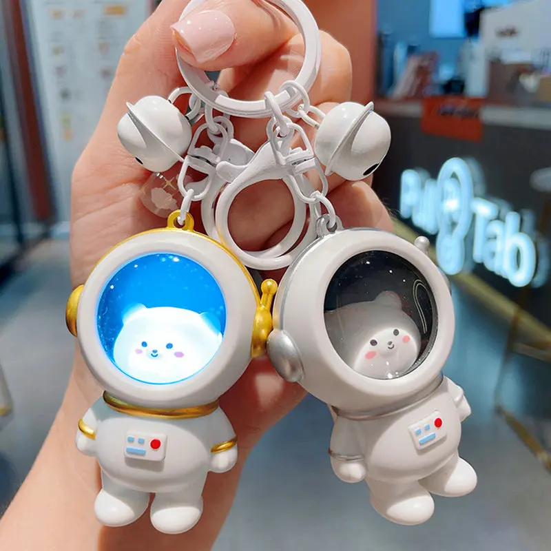 Creative Cartoon Lovely Spaceman Light Glowing Keychain Light Luminous Cute Bear Kawaii Cat Space Astronaut Key Ring Bag Hanging