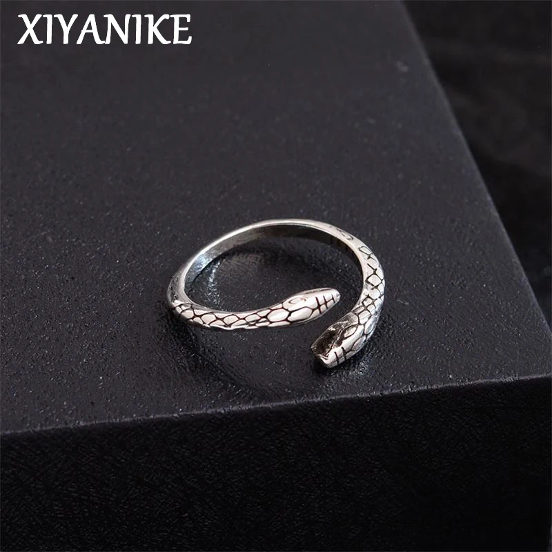 XIYANIKE Vintage Double Snake Head Thai Silver Open Rings For Women Fashion New Year Jewelry Accessories Gift Party anillos