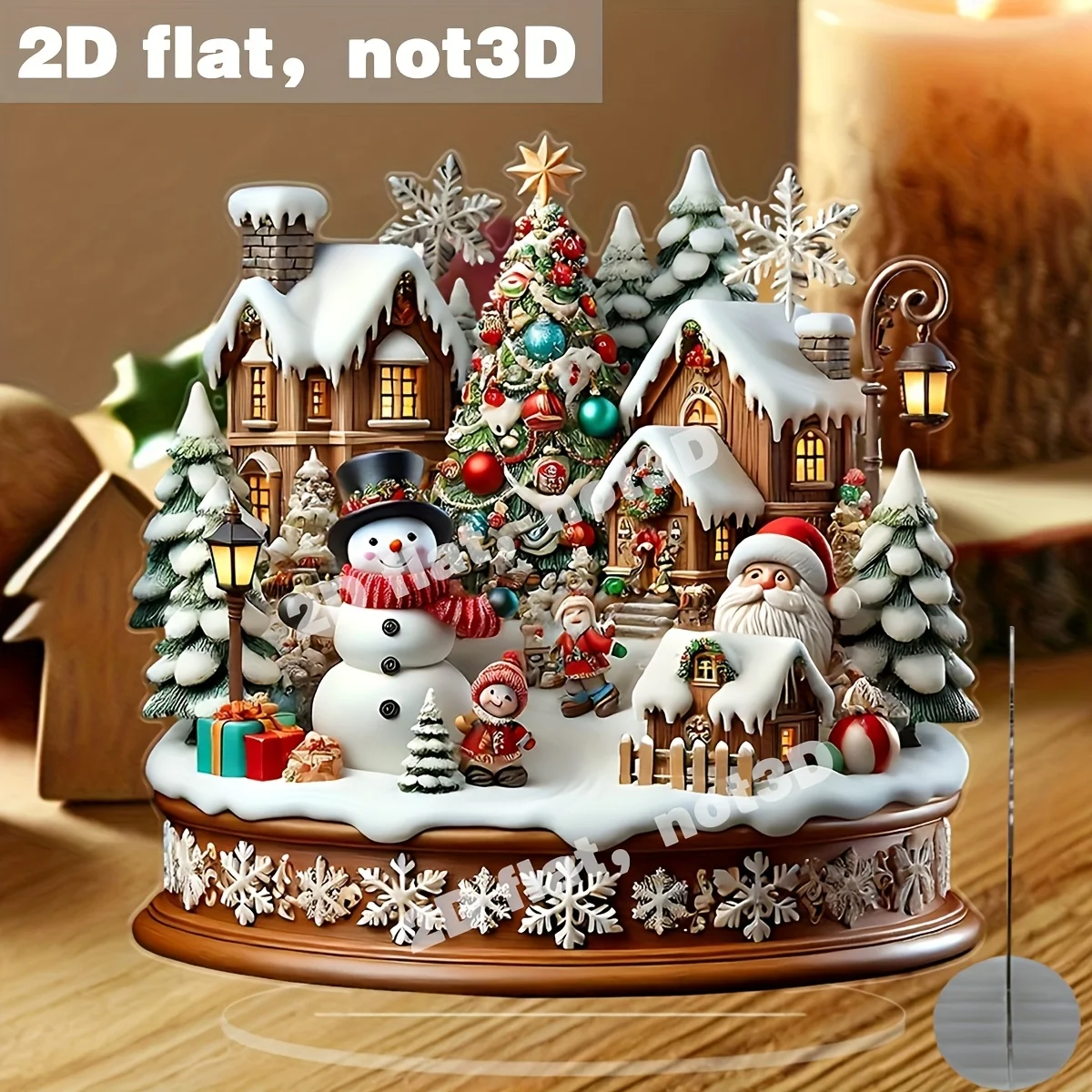 2D Retro Fairy Tale Christmas Night Scene Acrylic Ornament Desktop Decor High Aesthetic Multi-functional Home Office Cafe Decor